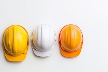 A Vibrant Collection of Safety Helmets in Bright Colors Represents Construction and Industrial Safety Gear