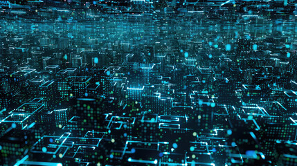 High-Tech Data Center with Blue LED Servers, Showcasing Infrastructure