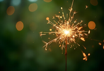 sparkling firework creates beautiful display of light and energy, illuminating surroundings with its vibrant glow and intricate patterns. warm colors evoke sense of celebration and joy