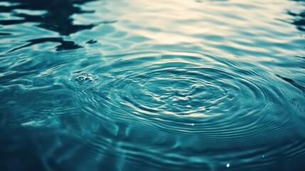 Wall Mural - a single drop of water creates concentric ripples on the surface of a calm blue pool.