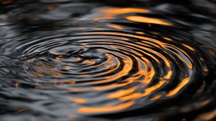 Wall Mural - close-up of concentric ripples in still water with a golden reflection.