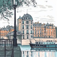 A picturesque view of a canal in a European city with traditional architecture, a bridge, and a boat.