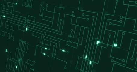 Wall Mural - futuristic movement of green matrix digital vertical and horizontal circuit lines like electronic ci