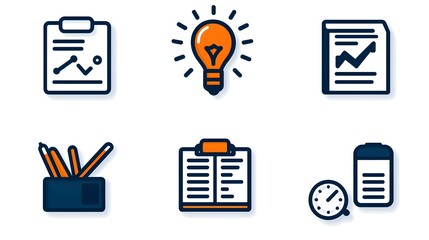 Aufkleber - Thin line icon set depicting various elements of productivity organization project achievement and process improvement  Includes symbols for workflow efficiency management planning task management