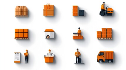 Aufkleber - A set of thin line style icons illustrating key productivity and efficiency elements such as industrial process optimization time management and business workflow improvement