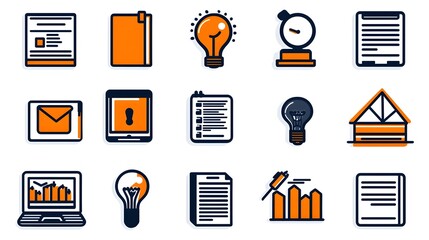 Poster - Thin line icon set highlighting various aspects of productivity performance project goal achievement in a clean minimalist style  Ideal for business management strategy