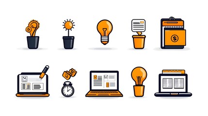 Aufkleber - A set of productivity thin line icons covering various techniques and tools for service efficiency