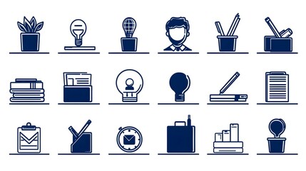 Aufkleber - Productivity Icon Set in Thin Line Art Style Featuring Organizational Elements Like Deadlines Optimization and Performance Improvement