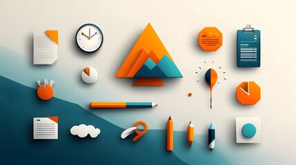 Aufkleber - Set of thin line icons representing business productivity data analytics and time management elements such as growth graphs efficiency metrics and planning solutions