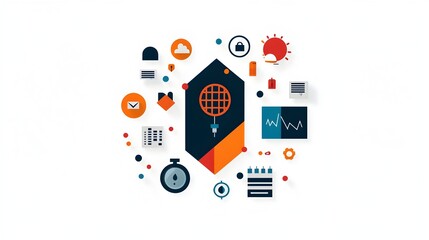 Aufkleber - Minimalist icon set featuring symbols and graphics that convey the concepts of process optimization service efficiency and performance growth for business and technology solutions