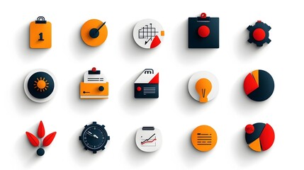 Aufkleber - Minimalist icons showcasing various productivity project management and deadline tracking tools and concepts  Clean modern design with linear graphics