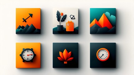 Leinwandbilder - Set of Productivity Icons Covering Time Efficiency Performance Optimization and Goal Achievement Concepts for Business Office and Workplace Management Applications