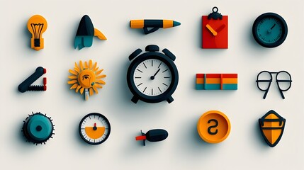 Aufkleber - Comprehensive Set of Icons for Optimized Productivity and Goal Achievement in Business Workplace and Lifestyle  Featuring Elements Related to Time Management Performance Strategy and Success