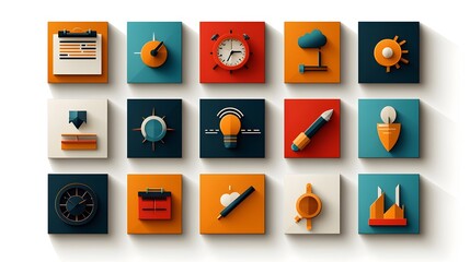 Leinwandbilder - A comprehensive set of productivity and performance focused icons covering various aspects of time management goal setting workflow optimization and strategic progression towards success