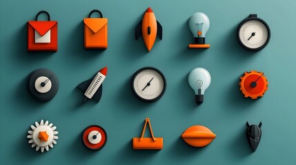 Aufkleber - A comprehensive set of productivity themed icons designed to visually represent concepts such as time management goal achievement performance