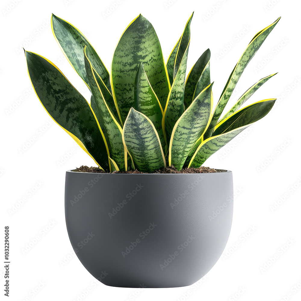 Elegant snake plant in modern pot design isolated on transparent ...