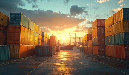 A large container yard with many containers stacked on top of each other