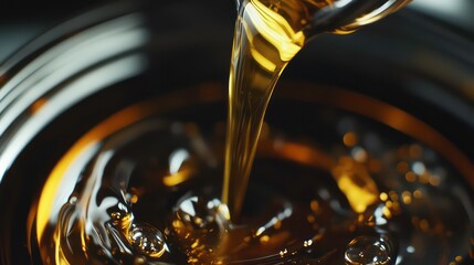 Wall Mural - close-up of golden liquid pouring into a metal container.