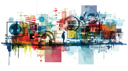 Integrating Technology: Innovative Mixed Media Handdrawn Vector Design