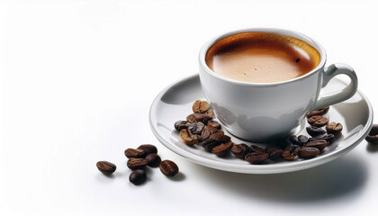 Wall Mural - Aromatic Espresso: Rich brew, crema swirls, coffee beans scattered nearby. Indulge!