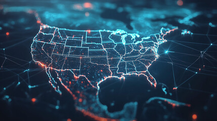 Wall Mural - dynamic digital world map emphasize western europe continental for ai powered global network connect