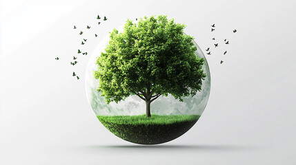 Ecology concept Green planet earth with tress world environment and earth day, Sustainable green Eco friendly creative idea concept design, isolated on white background.