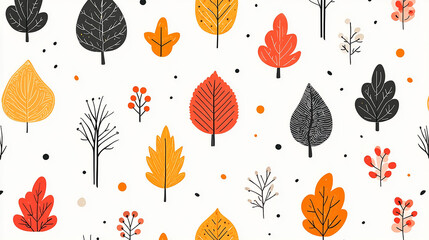 Wall Mural - thanksgiving seamless pattern for warm and cozy season design. orange flat leaves vector illustratio