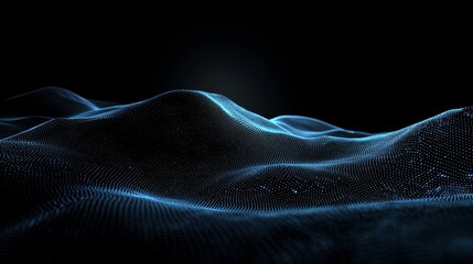 Fototapete - Big data with compound particles. Digital background with cybernetic particles. High poly mesh. Flow. Wave. 3D rendering.