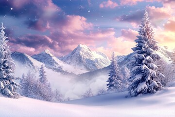 Poster - The Carpathian mountains in Ukraine, Europe, during the Christmas holiday period. Beautiful winter landscape with snowy trees.
