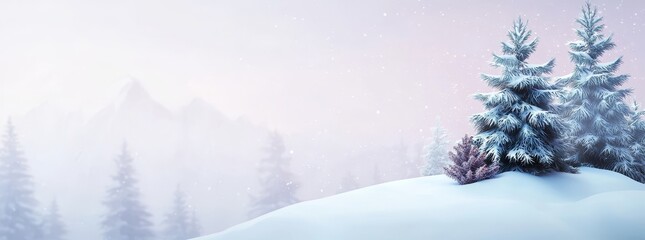 Poster - Snow-covered fir branches, snowdrift in forest against snowfall, wide format winter christmas background. Close-up, copy space.