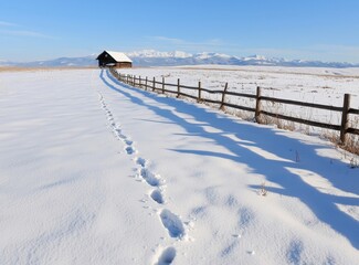 Poster - Stunning winter landscape with mountains, groves and farmlands