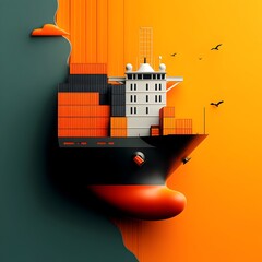 Leinwandbilder - Massive modernist container ships equipped with advanced robotics and streamlined aerodynamic silhouettes facilitating efficient global logistics and trade rendered in a sleek