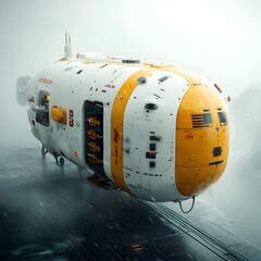 Fototapete - Sleek aerodynamic cargo ships featuring advanced robotic loading mechanisms powering an interconnected world of commerce and logistics with a retrofuturistic Cyberpunk inspired aesthetic