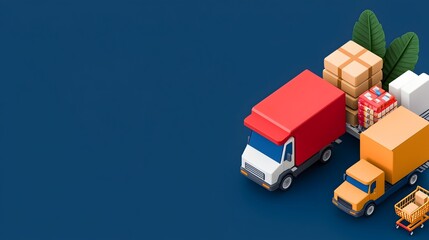 Fototapete - Detailed Isometric Graphic of a Comprehensive Online Store Platform Showcasing Product Displays Shopping Carts and Delivery Trucks for E commerce and Retail Concepts
