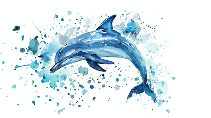 Jumping Dolphin Watercolor Hand Draw Illustration