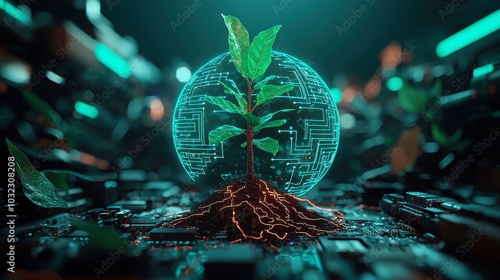 Tree growing on Circuit digital ball Digital and Technology Convergence ...