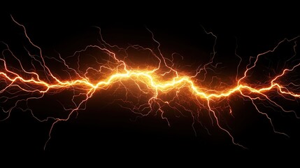 Wall Mural - bolt of lightning strikes a black background. the image is dark and ominous, with the bright orange 