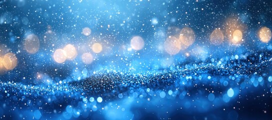 Sparkling snowflakes falling in a dreamy blue winter scene with bokeh lights and glittering frost Generative AI