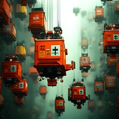Leinwandbilder - Futuristic automated container vessels equipped with precision robotic systems and intelligent automation technology navigating through bustling