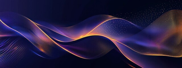 Wall Mural - abstract purple and yellow flowing lines with dotted pattern on dark background generative ai