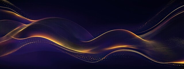 Wall Mural - abstract purple and yellow flowing lines with dotted pattern on dark background generative ai