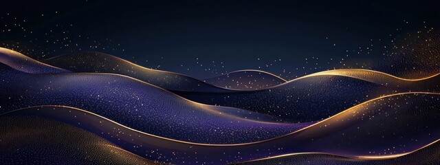 Wall Mural - abstract purple and yellow flowing lines with dotted pattern on dark background generative ai