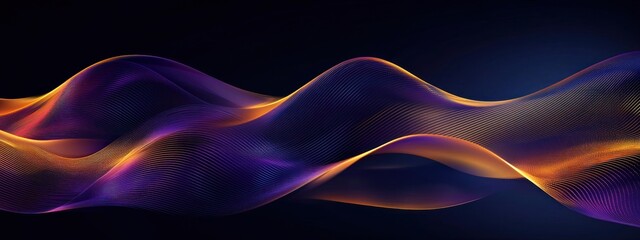 Wall Mural - abstract purple and yellow flowing lines with dotted pattern on dark background generative ai