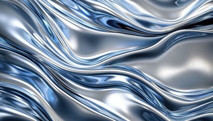 Wall Mural - abstract metallic blue waves with smooth textures and flowing shapes in a dynamic and modern design 