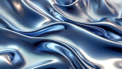 Wall Mural - abstract metallic blue waves with smooth textures and flowing shapes in a dynamic and modern design 