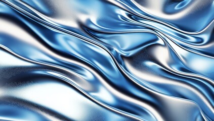 Wall Mural - abstract metallic blue waves with smooth textures and flowing shapes in a dynamic and modern design 