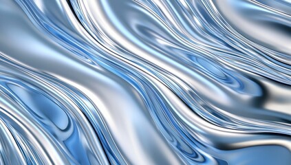 Wall Mural - abstract metallic blue waves with smooth textures and flowing shapes in a dynamic and modern design 