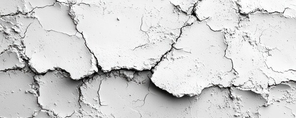 Close-up of cracked and peeling white plaster surface with rough texture and weathered appearance Generative AI