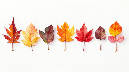 Wall Mural - beautiful a collection of watercolor autumn leaves, including maple, oak, and birch, in shades of re