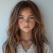 © mutter - An illustration of a young girl with freckles and long wavy hair against a white background